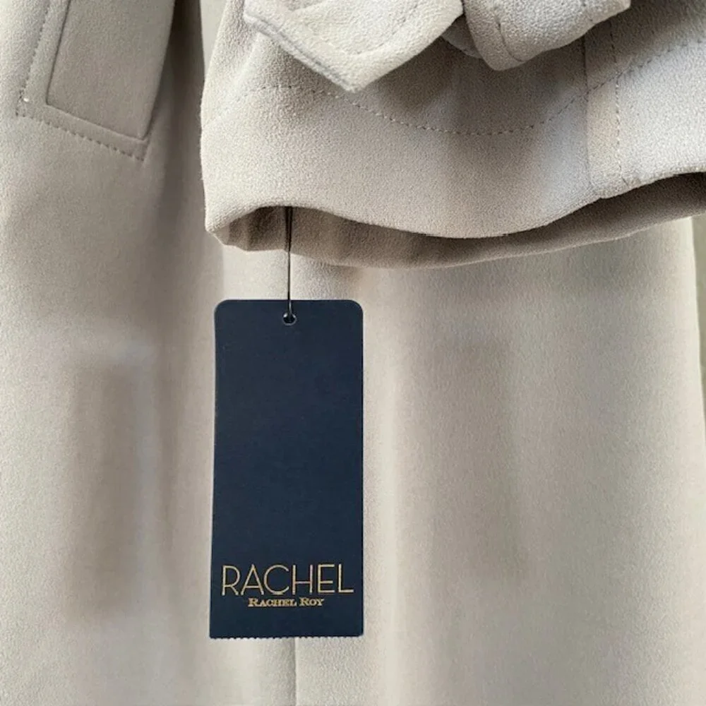 RACHEL ROY Luxe Crepe Trench Long Coat Gray Mist XL NWT